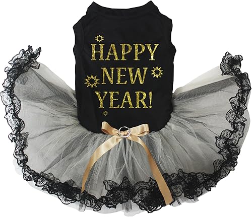 Miniatura 4 de Petitebella Happy New Year - Vestido para perro cachorro (negrodorado, grande)
