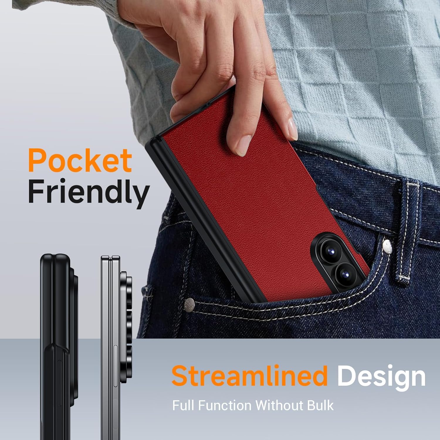 Magnetic for Galaxy Z-Fold-7 Leather Case: Privacy Screen Protector, Fit for MagSafe Wireless Charging, Military Grade Hinge Protection, Shockproof Magnet Phone Cover for Samsung Z Fold 7 Case, Red