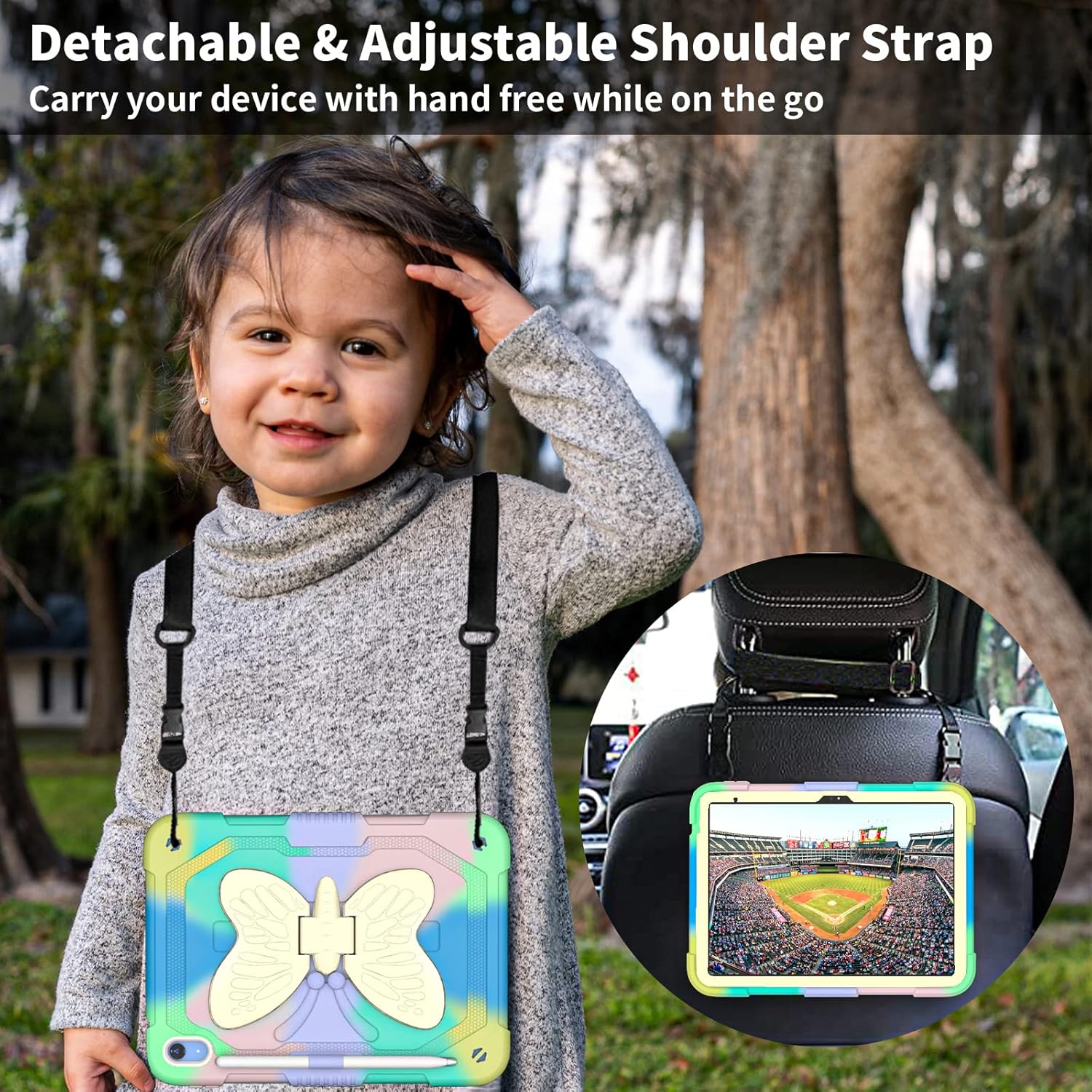 Dteck iPad A16/10th Generation 2025/2022 Case with Kickstand Butterfly Wings Pencil Holder, Heavy Duty Hard Rugged Protective Kids Girls Cover for iPad 10th Gen 10.9 Inch 2022,Colorful/Green
