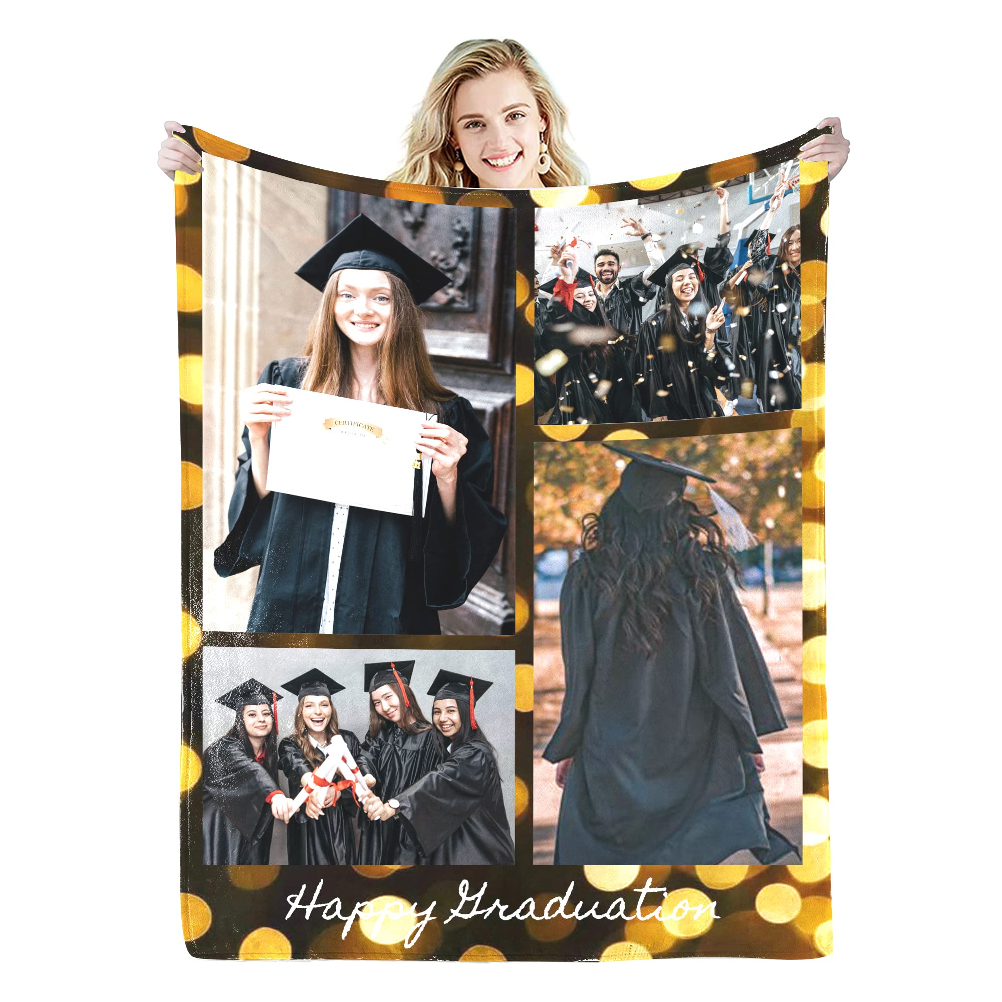 Personalised Blanket,Custom Blanket with Words Picture Collage Customized Blankets, Birthday Souvenir Gifts Personalized Throw Blanket for Father, Mom, Kids, Dogs, Friends or Lover