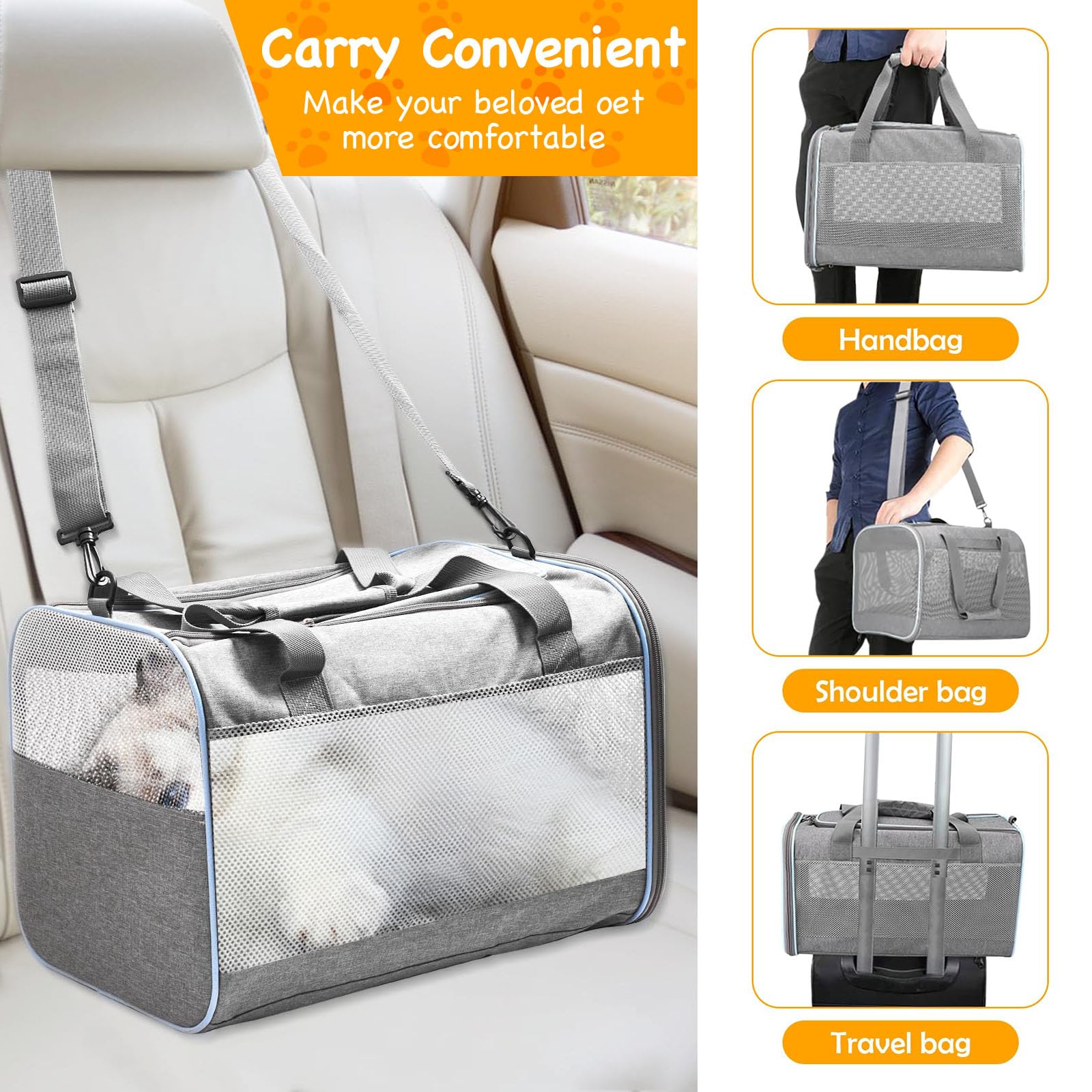 Caisse de Transport Chat Parois Souples, Respirant et Pliable Sac Transport Chat, Bandoulière Réglable Sac de Transport pour Chien Animaux de Petite et Moyenne Taille Jusqu'à 7,5kg
