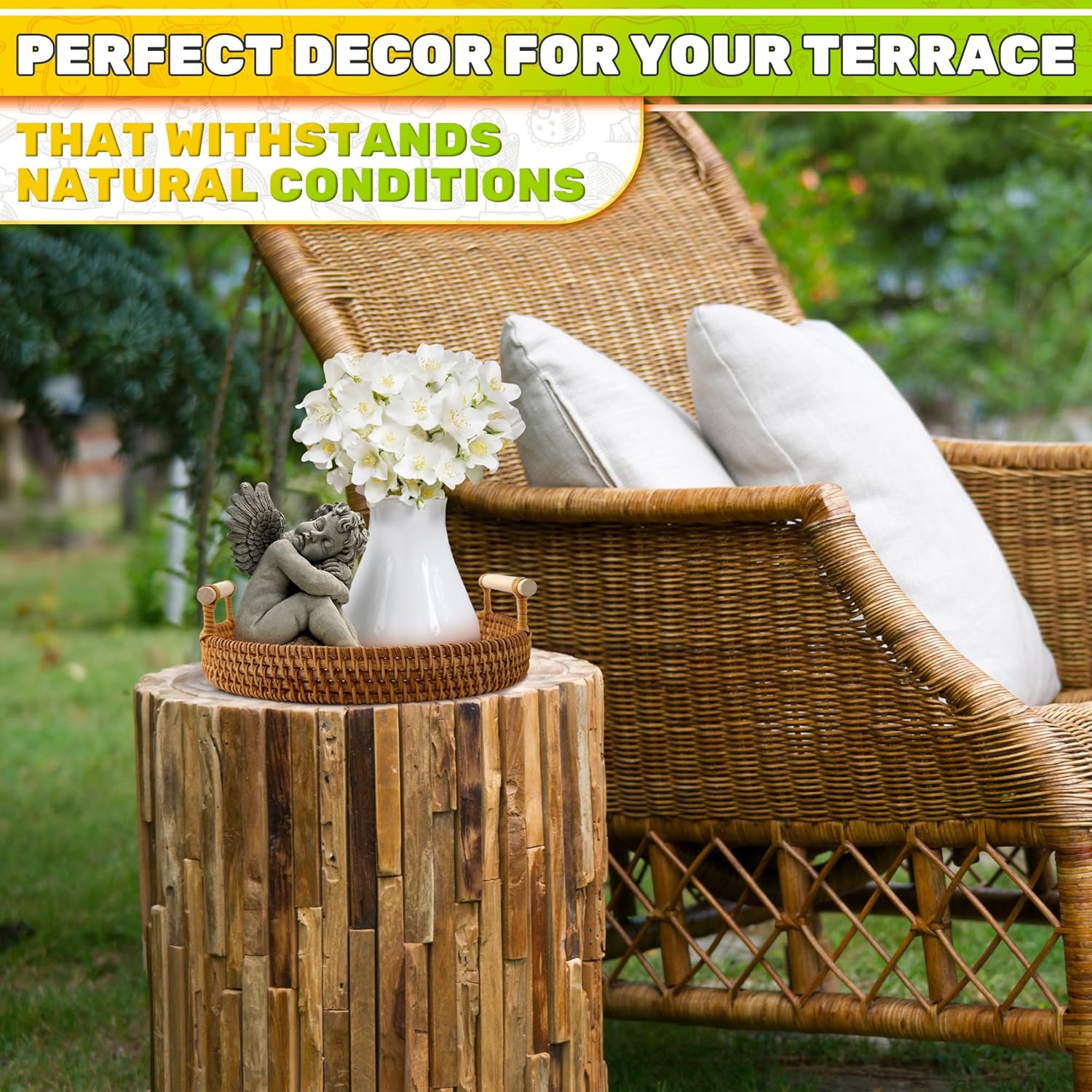 Round Rattan Tray 8.7Inch - Handwoven Wicker Tray with Strong Base, Cute Country Style Design, Easy to Clean - Wicker Trays for Decor, Coffee Table, Fruits, Vegetables, Bread, Restaurant & Kitchen Use - Image 9