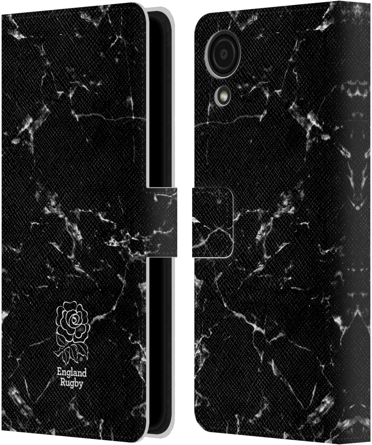 Head Case Designs Officially Licensed England Rugby Union Black Marble Leather Book Wallet Case Cover Compatible With Samsung Galaxy A03 Core (2021)