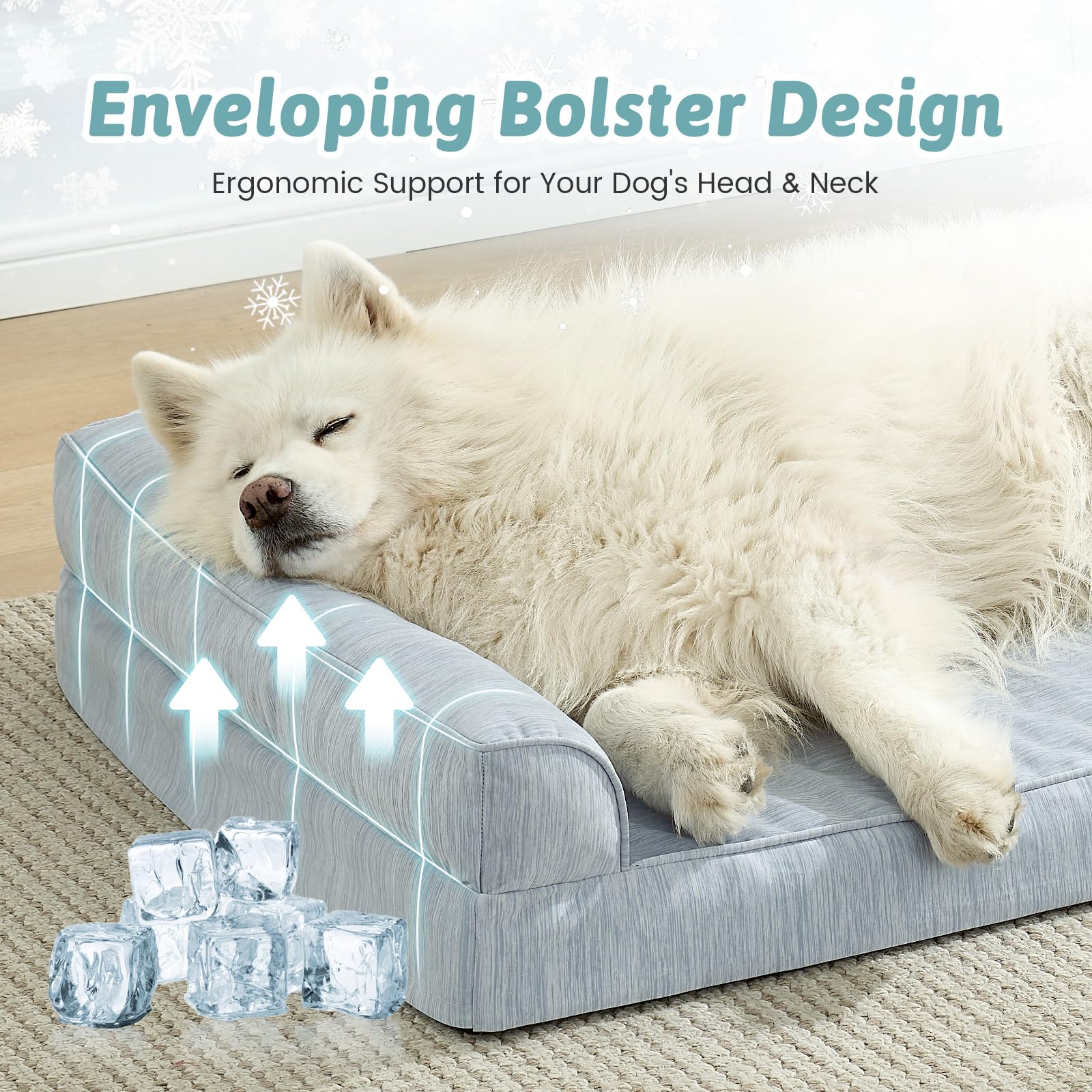 COZY KISS Panier Chien Orthopédique Rafraîchissant, Tapis Chien pour Chien Imperméable, Coussin Chien Dehoussable Lavable, Lit Chien avec Housse Amovible, Canapé pour Chien, Bleu, XL(107x76x18 cm)