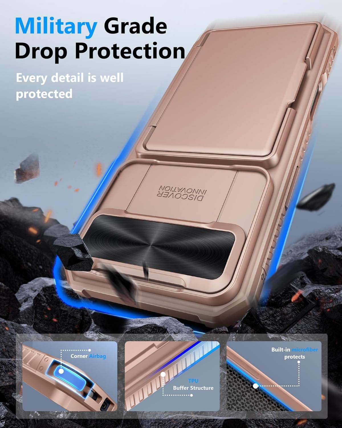 ATATOO for iPhone Air Case with Card Holder (3-5 Cards) & [RFID Blocking] & Slide Lens Cover, Military Grade Protection, Silicone Protective Wallet Cover Case for iPhone Air 2025 6.5", Rose Gold - Image 5