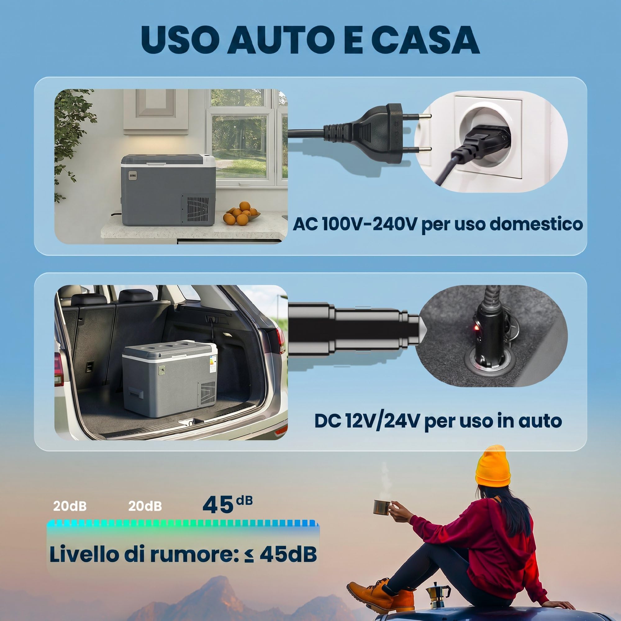 Outsunny Frigorifero Portatile per Auto 25L con Compressore, Frigo Portatile Elettrico Anti-Shock, APP Bluetooth, Maniglia, 12/24V DC e 100-240V AC, -20°C a 20°C, per Campeggio Camion Barca Camper