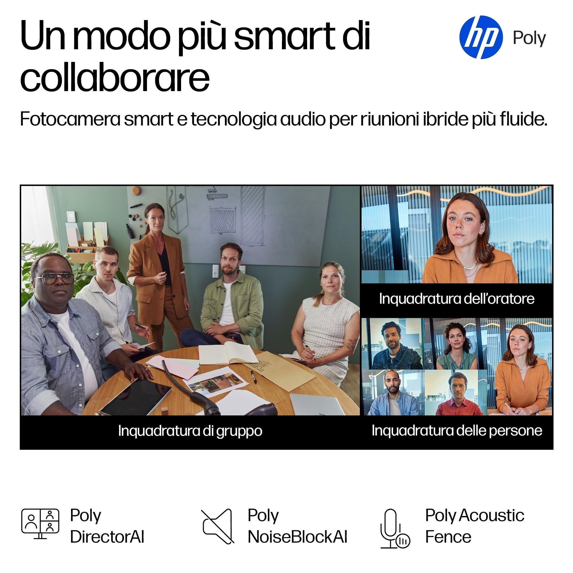 Poly Studio V12, Barra Video USB per Videoconferenze, Fotocamera 4K UltraHD da 20 MP con campo visivo di 120°, HP Poly Lens, Certificata per Zoom, Microsoft Teams, Chromebook, Nero