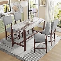 Vista 26 de Juego de mesa de comedor de 3 piezas con altura de mostrador, juego de comedor de madera maciza con 2 taburetes tapizados, mesa de comedor