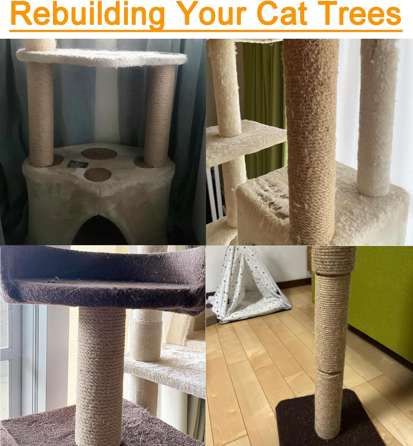 7.4cm 2.91in Diameter Cat Tree Scratching Post Replacement Jute Pole Parts for Cat Tower (21.65in/55cm, M8*2poles)