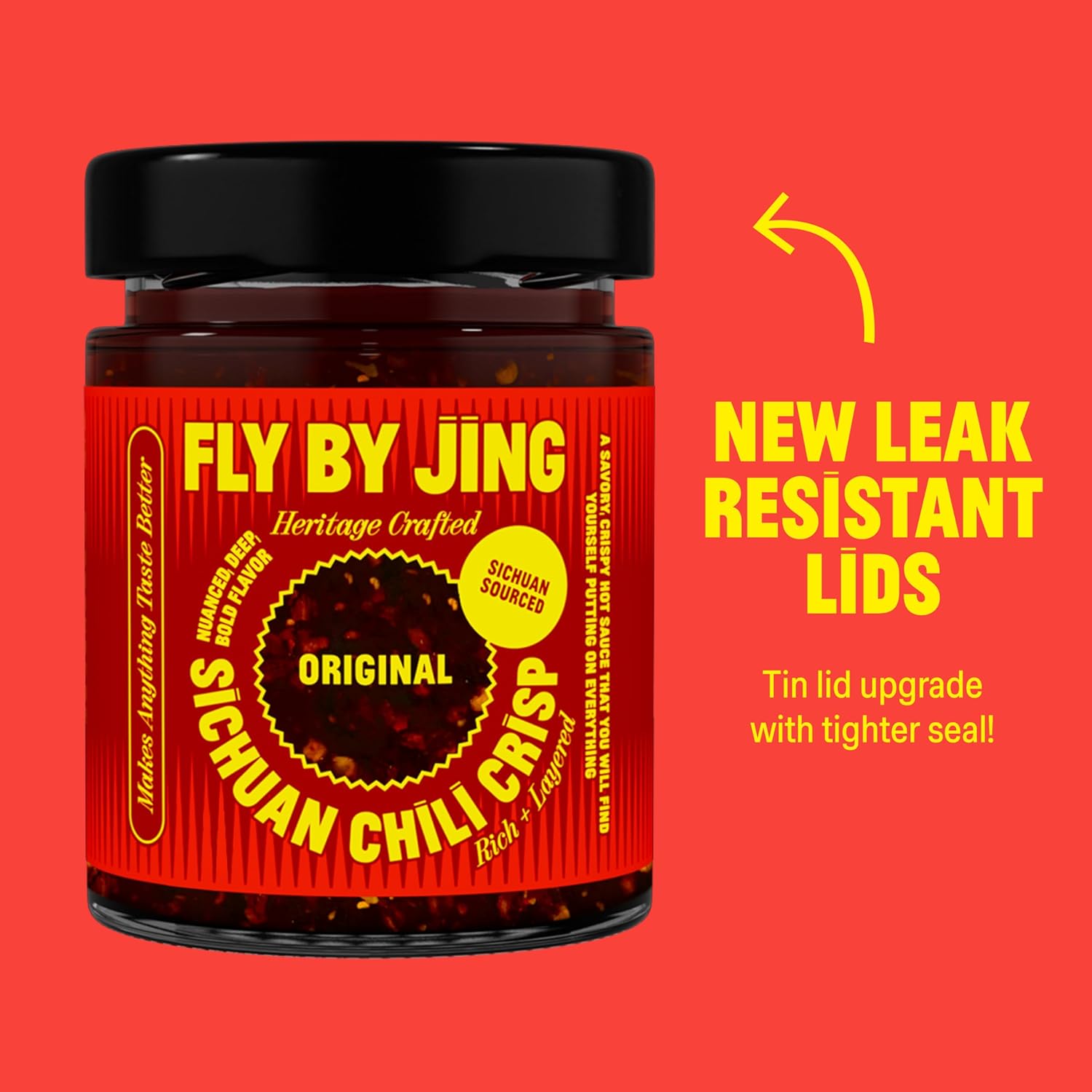 FLYBYJING XL Original Sichuan Chili Crisp: Premium Chili Oil w/Crunchy Garlic and Shallots - Spicy, Savory, Vegan, Sugar Free Hot Sauce - Good on Noodles, Proteins, Veggies & Everything, 16oz Jar