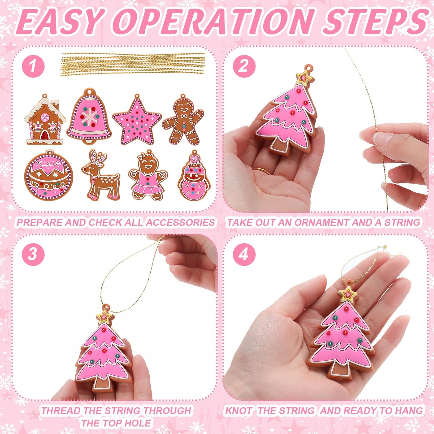 30 Pcs Pink Christmas Gingerbread Hanging Ornaments Pastel Gingerbread Ornaments Soft PVC Christmas Tree Wall Hanging Decoration for Xmas Party Office Home Decor Winter - Image 4
