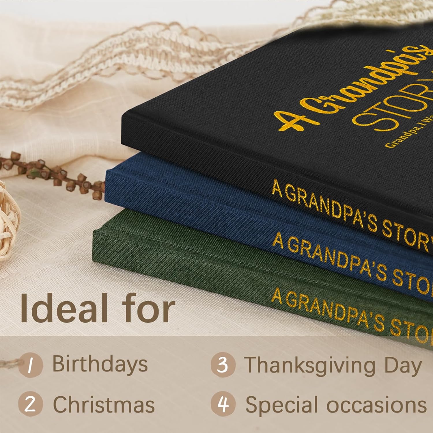 Artmag Grandpa's Life Story Journal Family Keepsake Book Linen Hardcover for Grandpa to Share His Memories, with 250+ Prompt Questions Gift for Birthday Father's Day Christmas (Blue) - Image 4