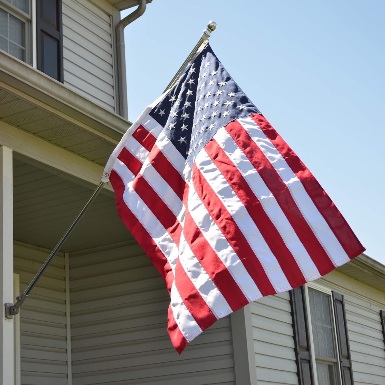 America’s Flag Company - American Flag 5x8 FT – 2-Ply Spun Polyester Outdoor US Flag by – Embroidered Stars, Sewn Stripes, Brass Grommets – Heavy Duty – Made in USA by Valley Forge Flag