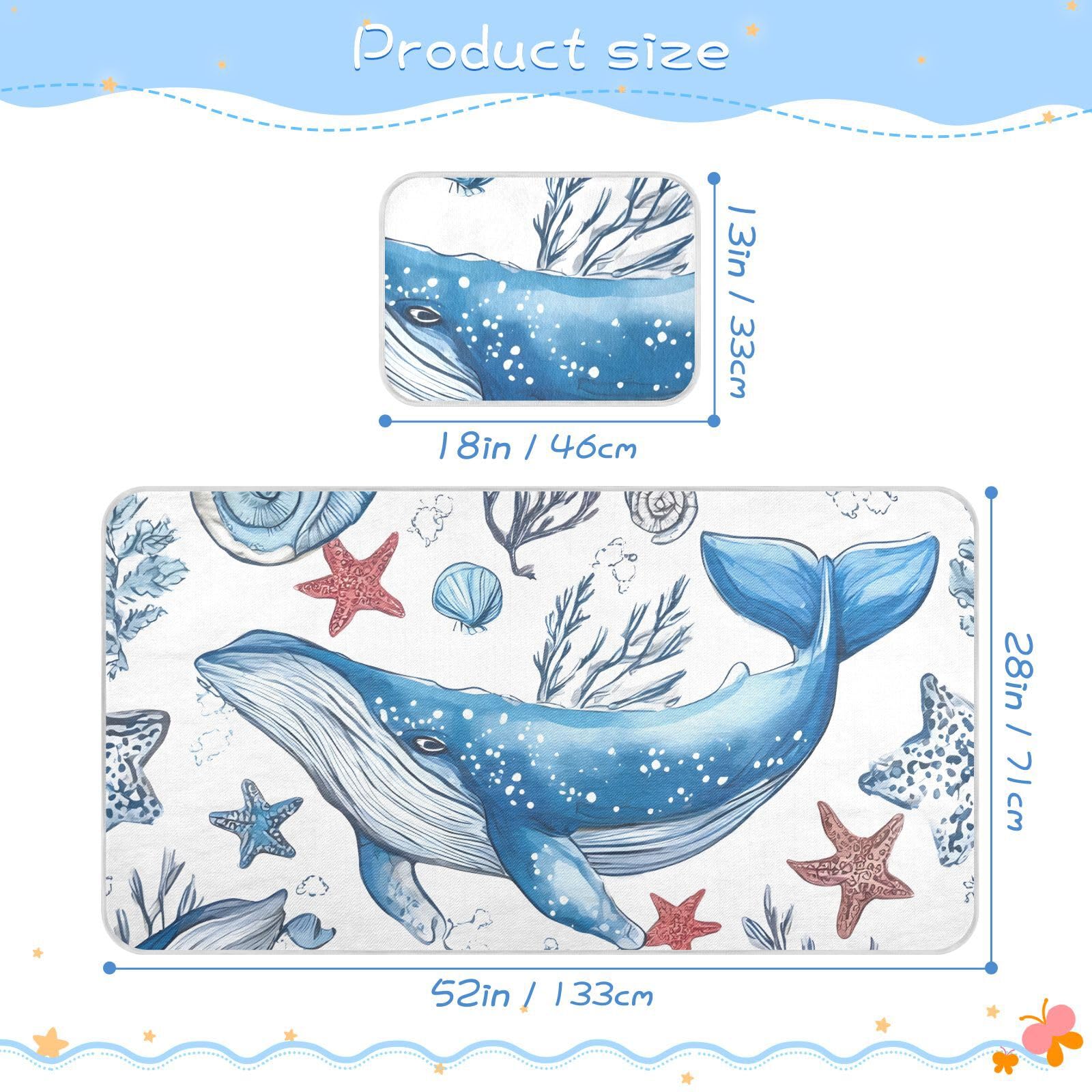 Bolaz Summer Sleeping Bed Pad, Blue Killer Whale Starfish Pattern Cooling Mattress Set Breathable Bed Mat Ice Silk Mat + Pillow Cover for Toddler Boys Girls