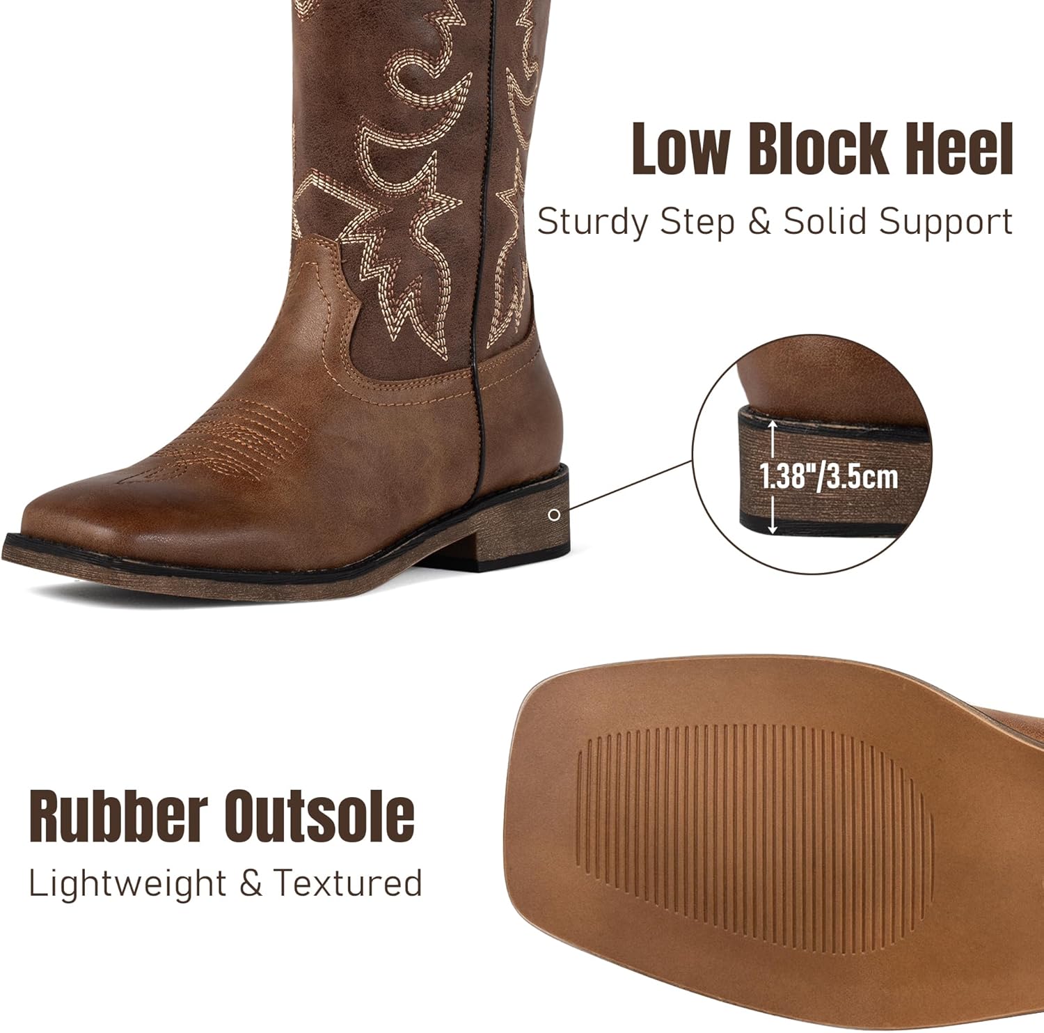 J's.o.l.e Square Toe Cowboy Cowgirl Boots for Women Mid Calf Ladies Fashion Embroidered Western Boots