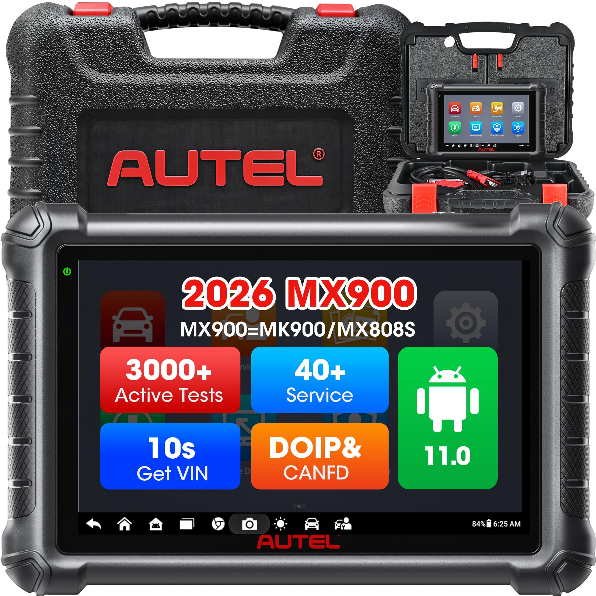 Autel MaxiCheck MX900 Bidirectional Scanner: 2026 OBDII Scan Tool as MK900 MK900BT MK900-BT, 8in Up of MaxiCOM MK808S MX808S MK808BT PRO, CAN FD DoIP, 3K+ Active Tests, 40+ Services, All Systems, FCA