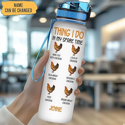 Miniatura 9 de Hyturtle Regalo personalizado de pollo para mujer, Chickens Make Me Happy con nombre personalizado de 32 onzas, botella de agua motivacional de 1