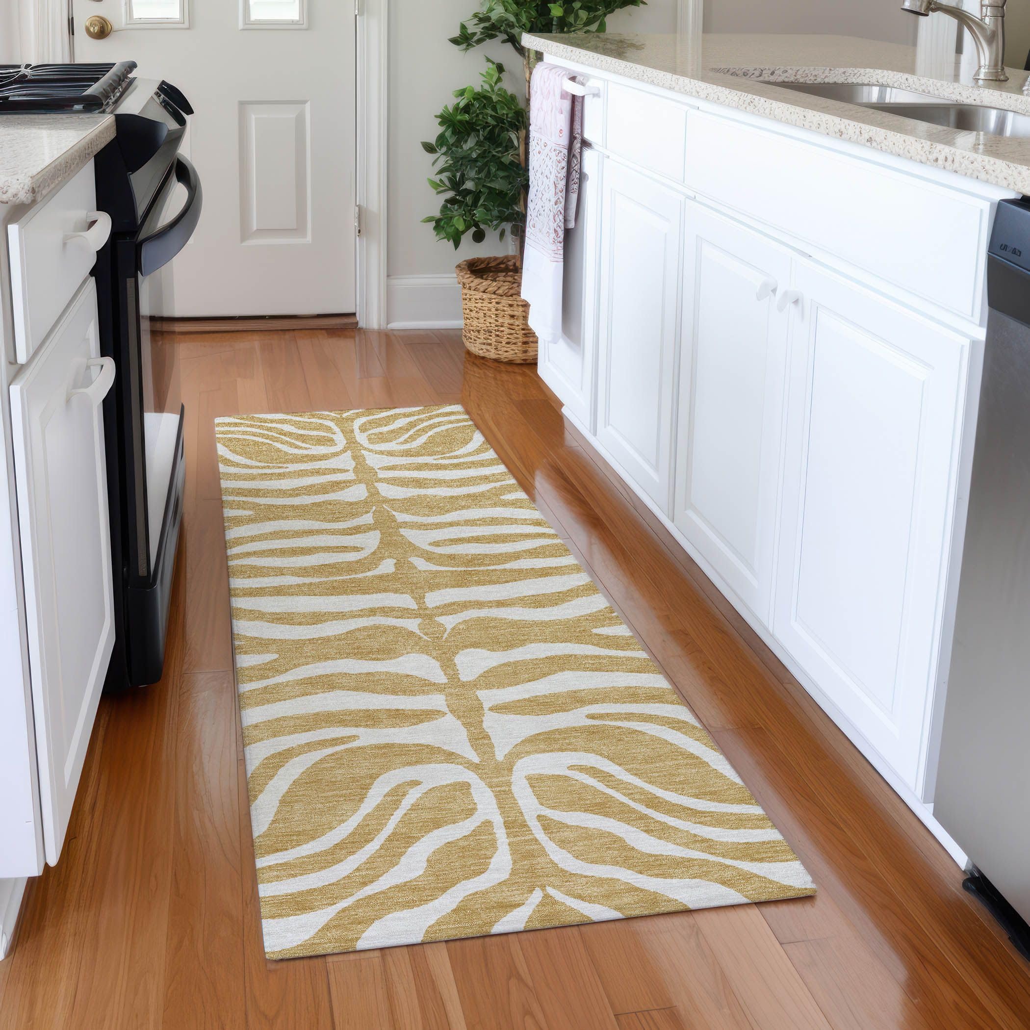 Addison Rugs Mayfield AMF1042 Gold 2'3" x 7'6" Indoor Premium Machine Washable Rug, Silky Soft, Easy Clean, Non Shedding, Bedroom, Living Room, Dining