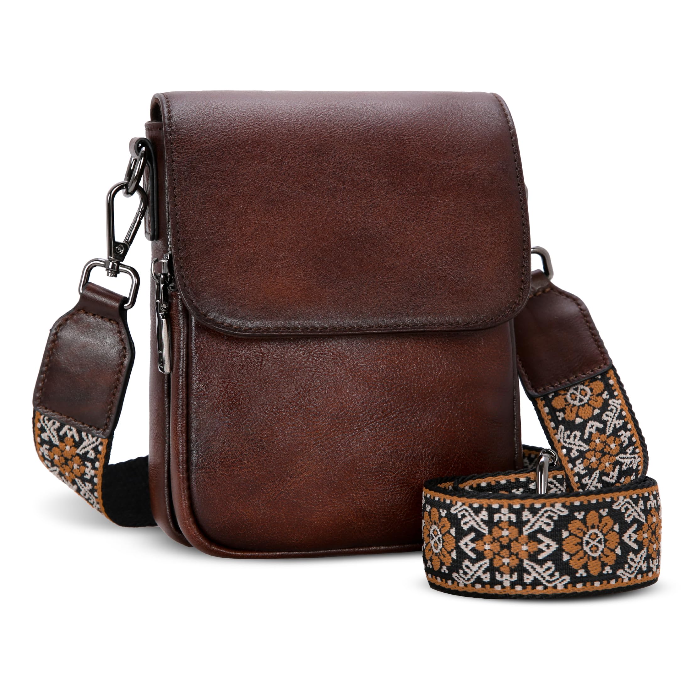HESHE Leather Small Crossbody Bags for Women RFID Blocking Cell Phone Purse Anti-Theft Travel Bag with wide Straps