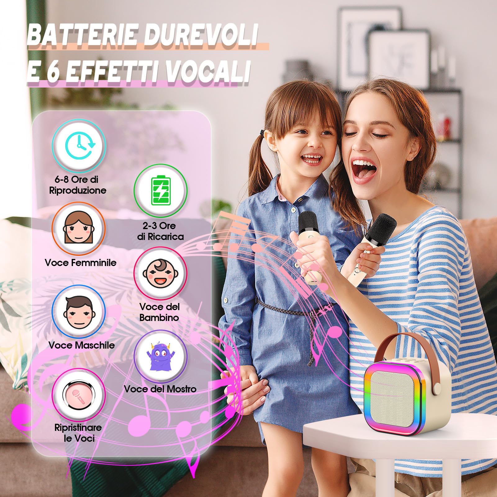 Dislocati Regalo Bambina 3-12 Anni, Microfono Bambini Giochi Bambini 3-12 Anni Karaoke con Microfono Regali Bambina 3-12 Anni Microfono Karaoke Giochi per Bambini