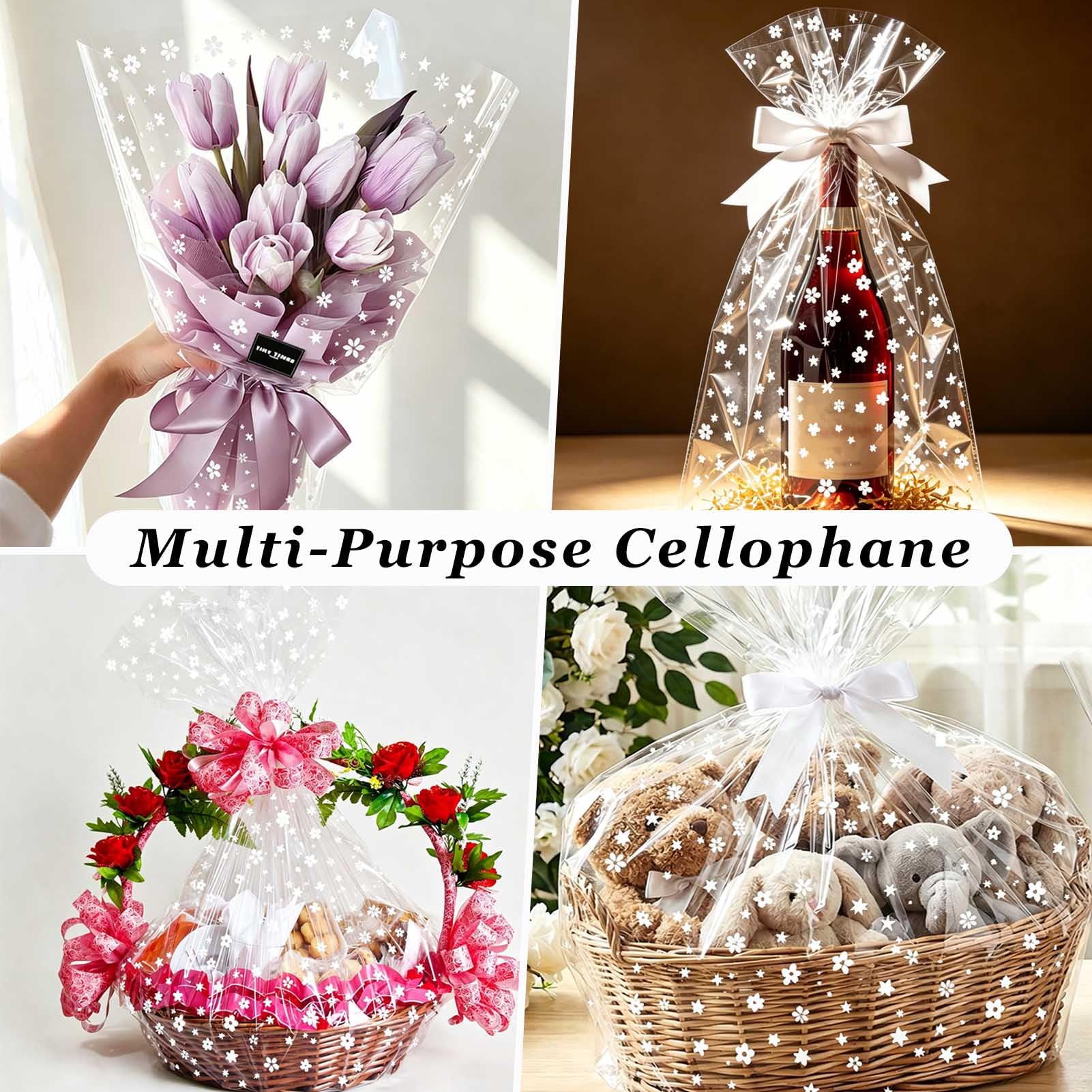 RYIRXI Rollo Papel de Regalo Celofan Transparente con Flores Estrellas Dibujos, Papel Envolver Celofán Regalo Cumpleaños Boda Navidad Envolver Regalos Personalizado
