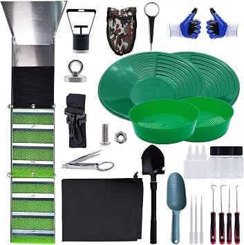 27PCS Sluice Box for Gold Mining Kit with 50" Folding Sluice Box, Portable Aluminum Alloy Gold Panning Kit Full Equipment, High-Efficiency Gold Sluice Box Kit