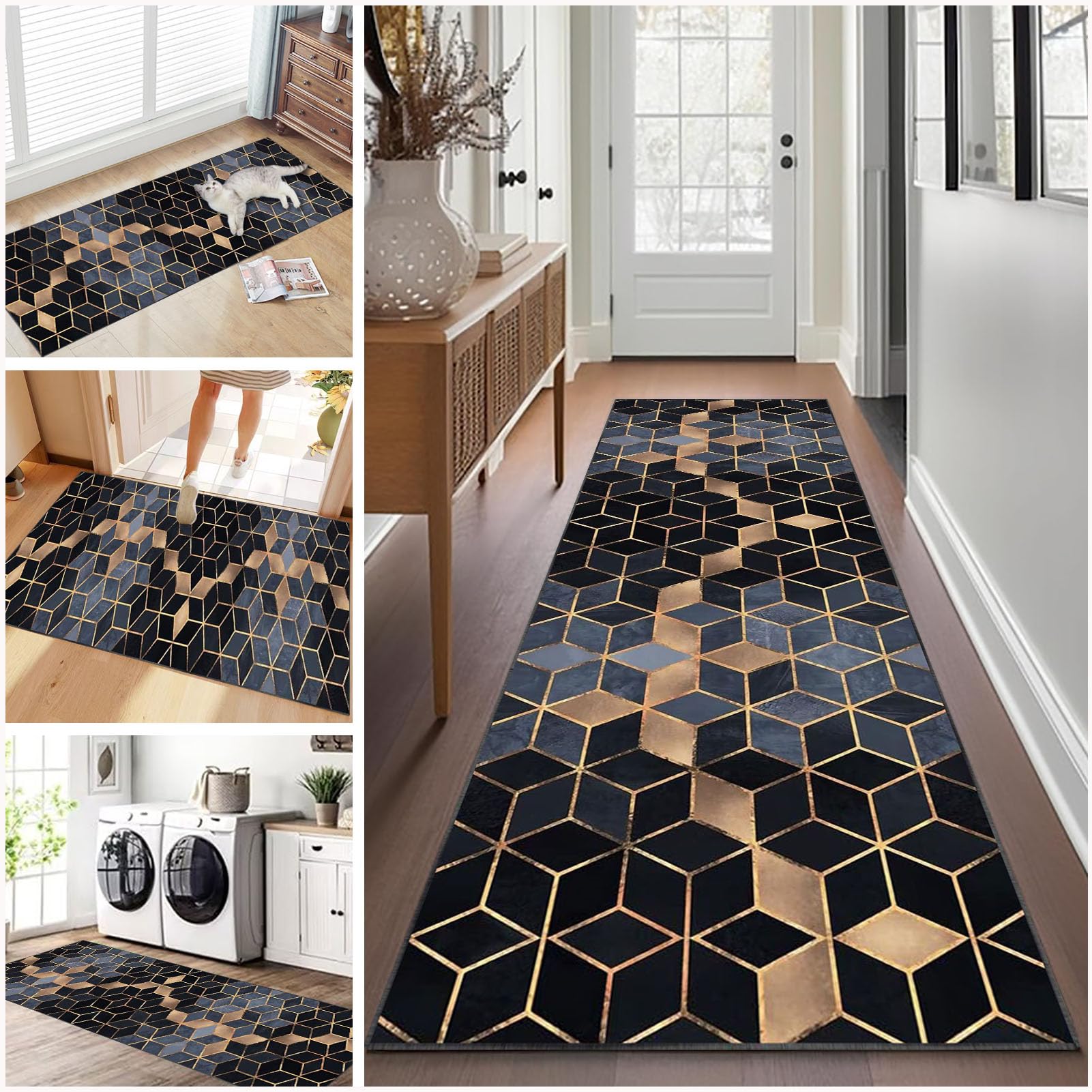 Carpet Runners for Hallways Non Slip Long 40 x 220 cm Washable Runner Rugs Kitchen Runner Absorbent Door Mats Hallway Hall Runners Narrow Rugs for Entrance Bedroom Hallways Living Room Kitchen