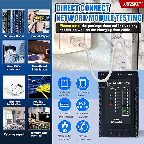 Miniatura 7 de NOYAFA NF-468CS Probador de cable de red Teléfono y probador de continuidad Mapeador de cable Ethernet para RJ45RJ11RJ12CAT5CAT6POE Test Herramienta