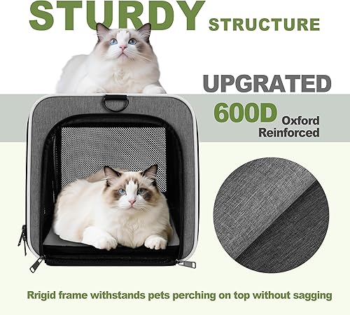 Miniatura 4 de Transportador para gatos de 18 x 11 x 11 pulgadas, bolsa de viaje suave para mascotas de más de 15 libras, plegable para perros pequeños y cachorros