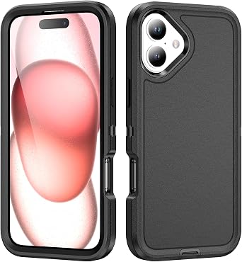 for iPhone 16 Case,Hybrid Drop Test Heavy Duty Sturdy Shockproof Slim Fit Protective Phone Cover for iPhone 16 6.1 inch,Black