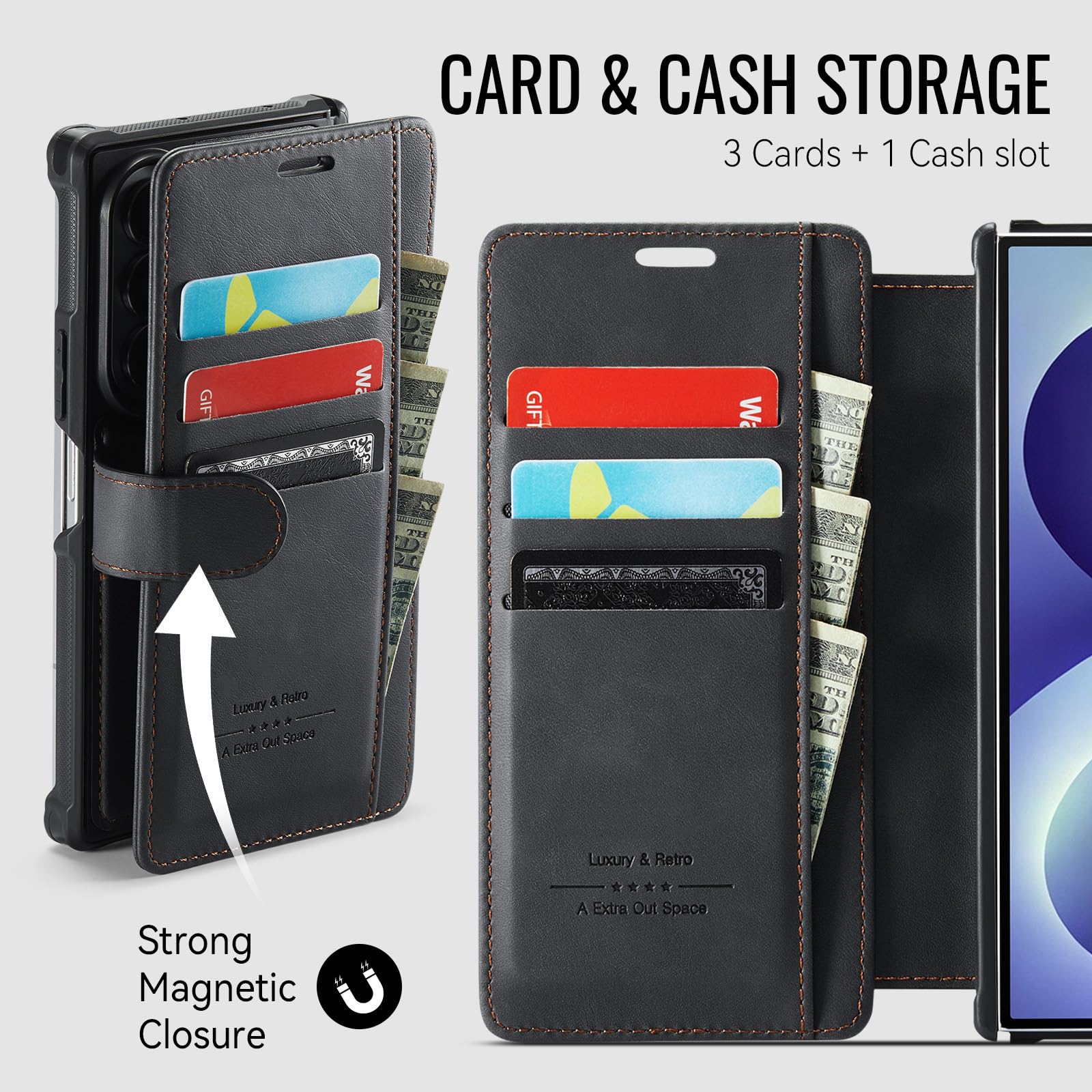Magnetyczne etui do Samsung Galaxy Z Fold 8 Ultra, skórzany portfel