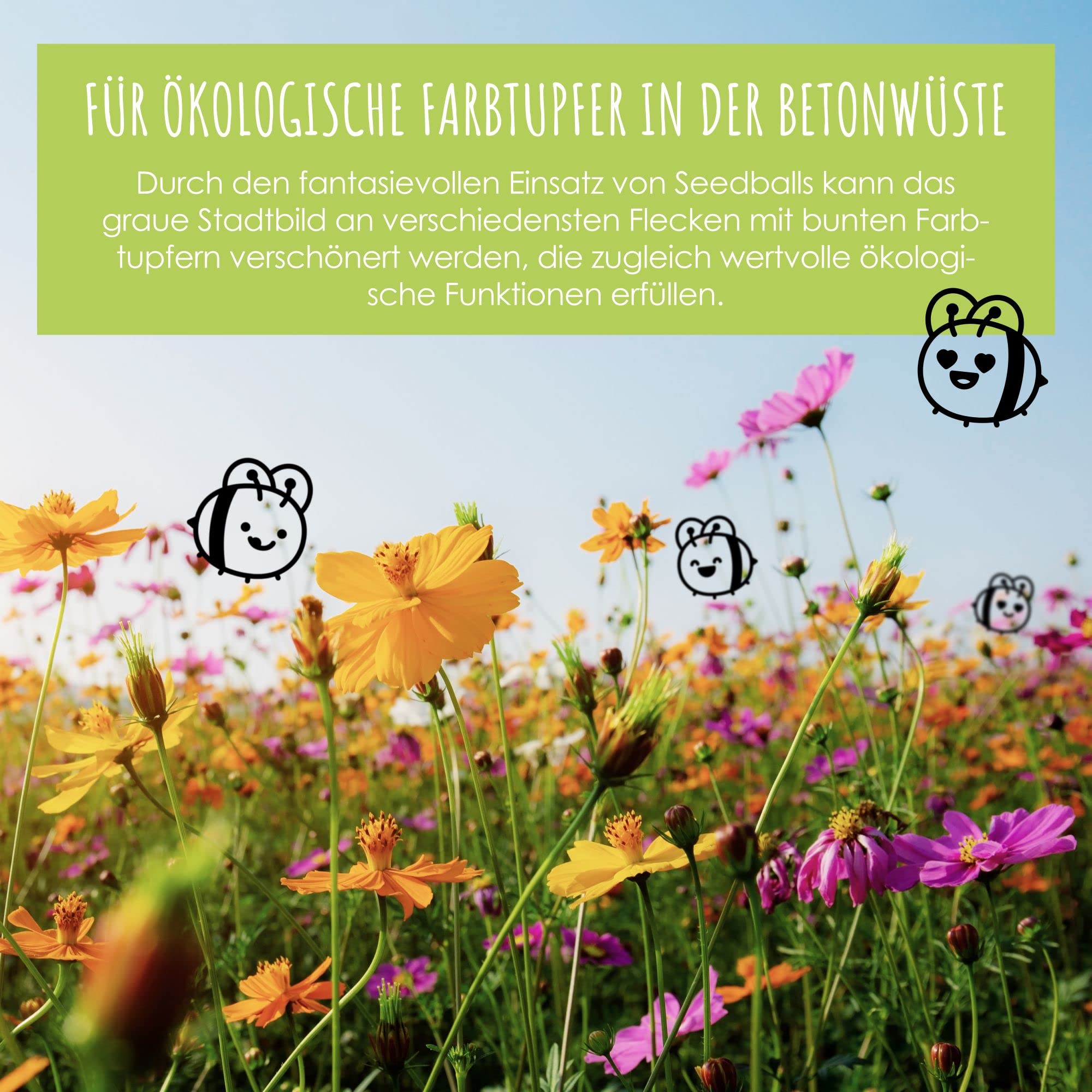 100x Samenbomben für eine bunte Bienenweide - Farbenfrohe & nektarreiche Seedbomb Wildblumensamen für Bienen und Schmetterlinge