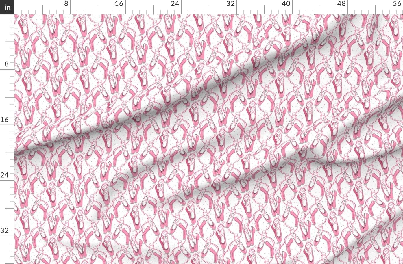 Spoonflower Fabric - Pink Ballet Shoes Dance Girls Printed on Organic Cotton Sateen Fabric by The Yard - Sewing Quilting Apparel Home Decor