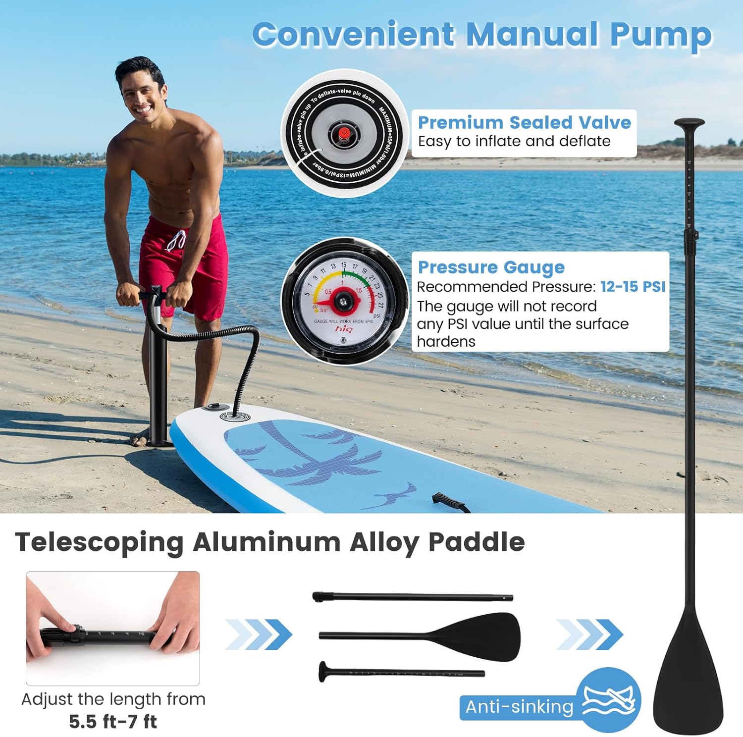 GYMAX Paddle Board, Inflatable Stand Up Paddle Board with SUP Accessories, Removable Fin, Paddle, Pump, Leash & Carry Bag, Blow Up Paddle Boards Standing Boat