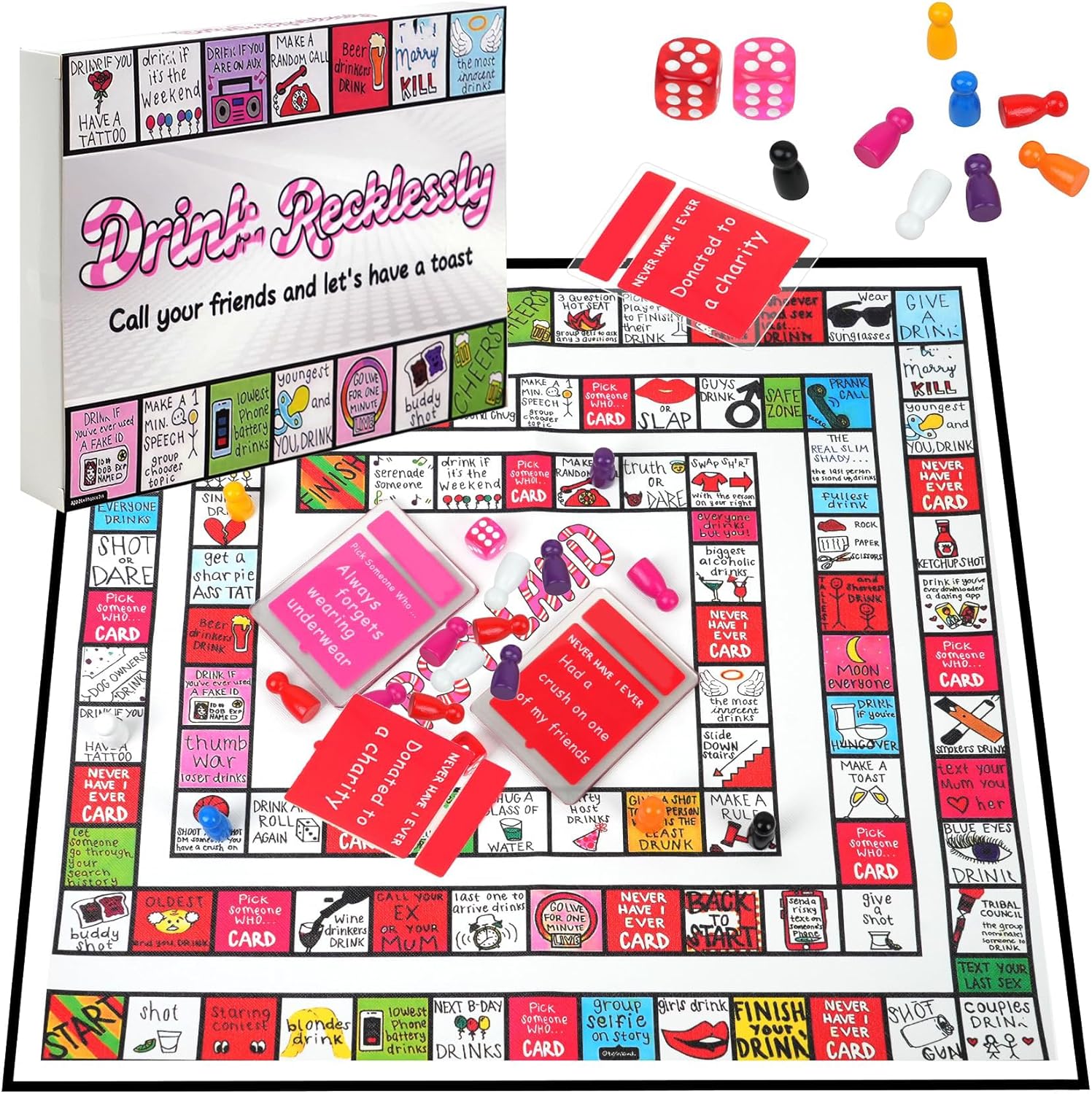 Drinking Board Games for Adults, Rubber Mat Table Games, Funny Party Interactive Card Game for Game Night, Family Play, Group Game for Parties and More, Age 21+, 2-8 Players