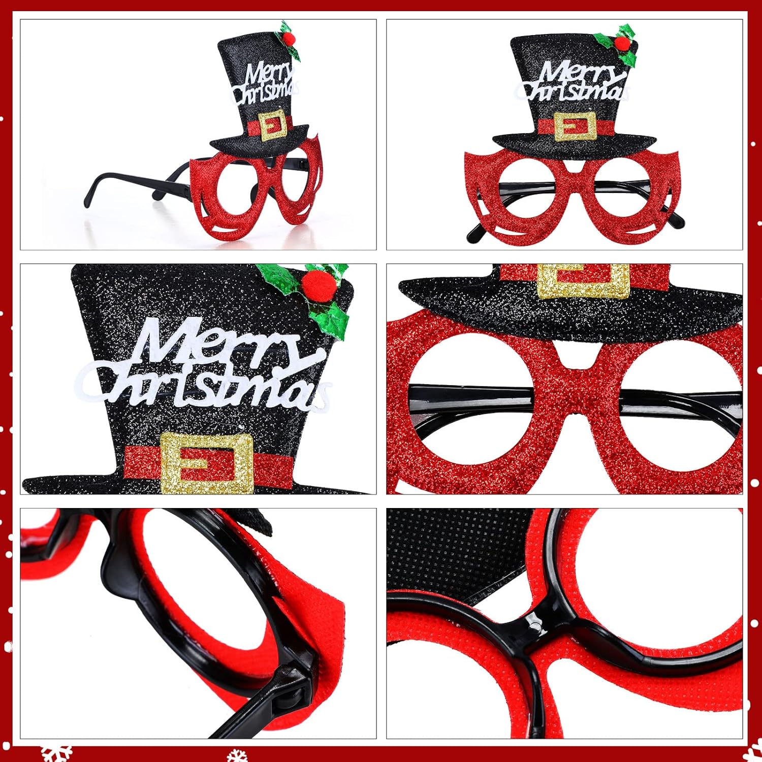 Jerify 48 Pcs Christmas Glasses Glitter Frames Decoration Costume Eyeglasses Santa Snowman Glasses Christmas Party Gifts for Adults Kids Party Holiday Favors