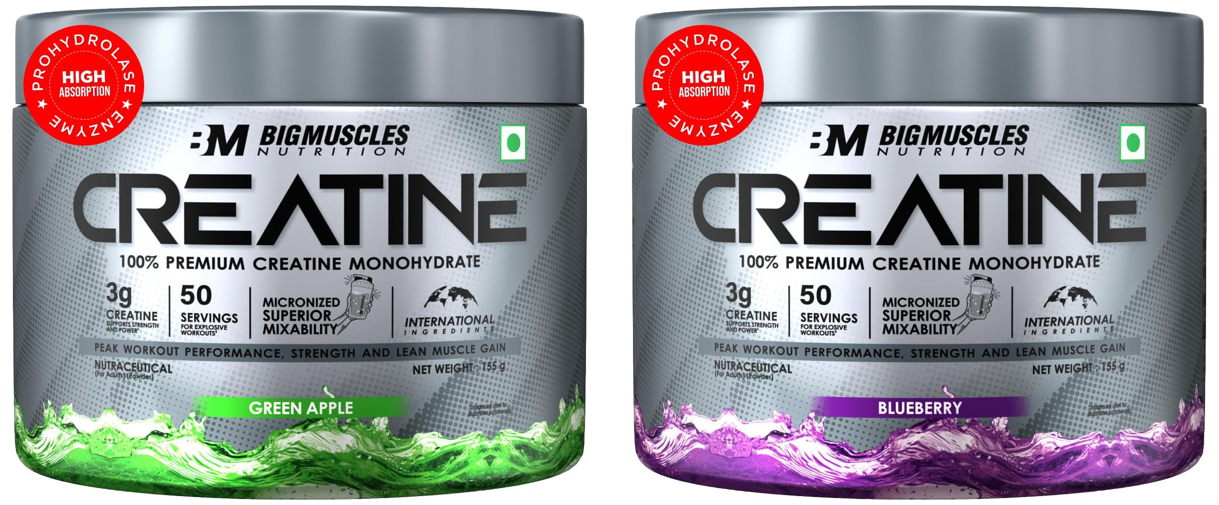 Bigmuscles Creatine 155g – Blueberry | 50 Servings | Muscle Repair & Strength Support & Bigmuscles Creatine 155g – Green Apple | 50 Servings | Muscle Repair & Strength Support combos-image-20