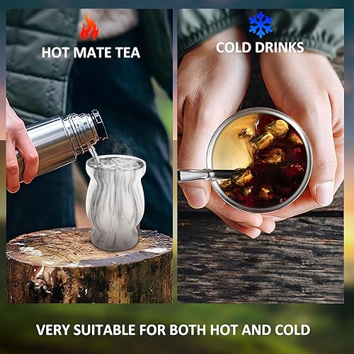 Miniatura 3 de Taza de yerba mate, juego de tazas de té de acero inoxidable de 8 onzas con cepillo para pajilla, cuchara para pajilla, popote plano y tapa, taza de