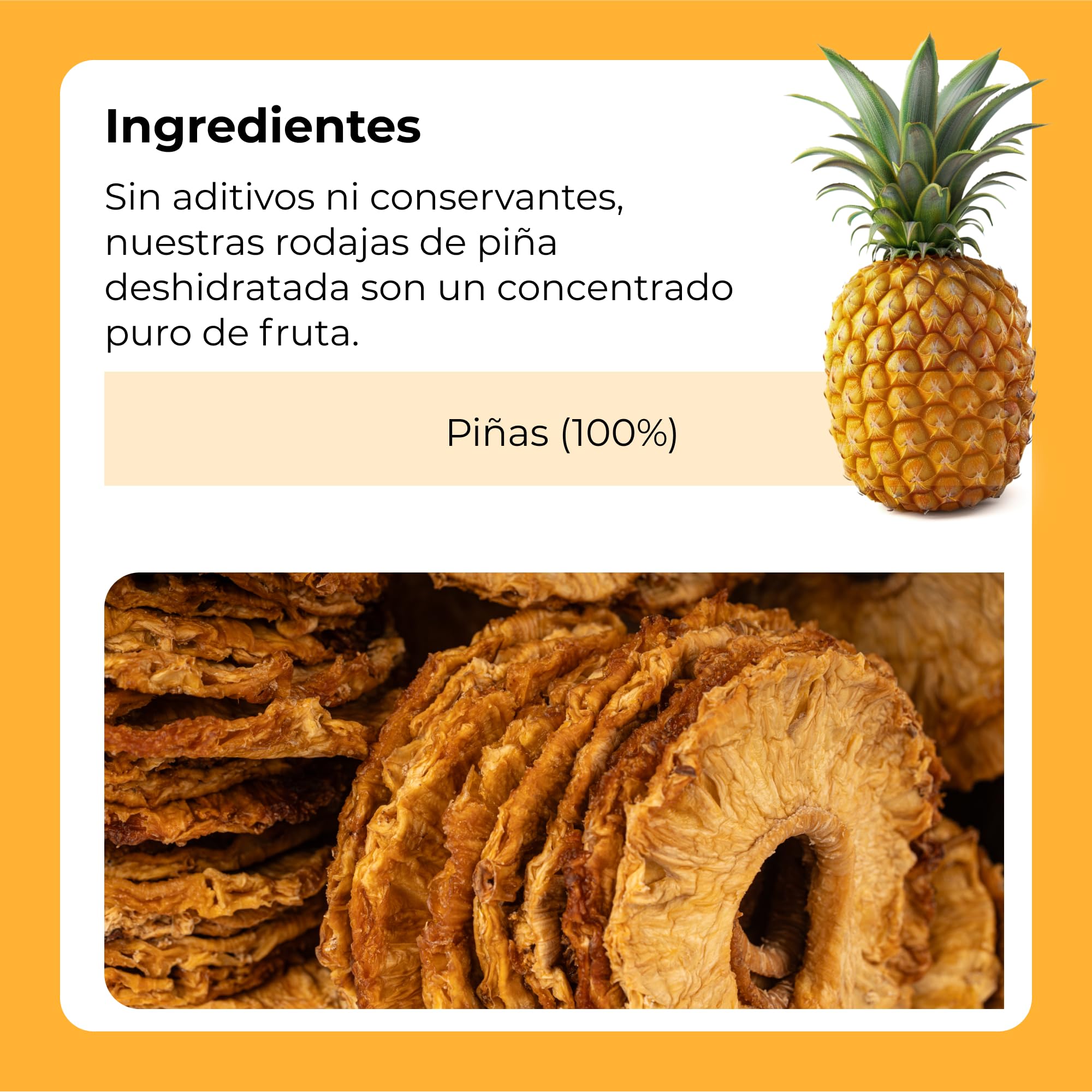 Piña Seca Deshidratada | 1 Kg de Anillos de Piña de Origen 100% Natural | Trozos Sin Azúcar Añadida ni Adicionada | Rodajas Desecadas | Sin Gluten | Vegana y Vegetariana | Dorimed