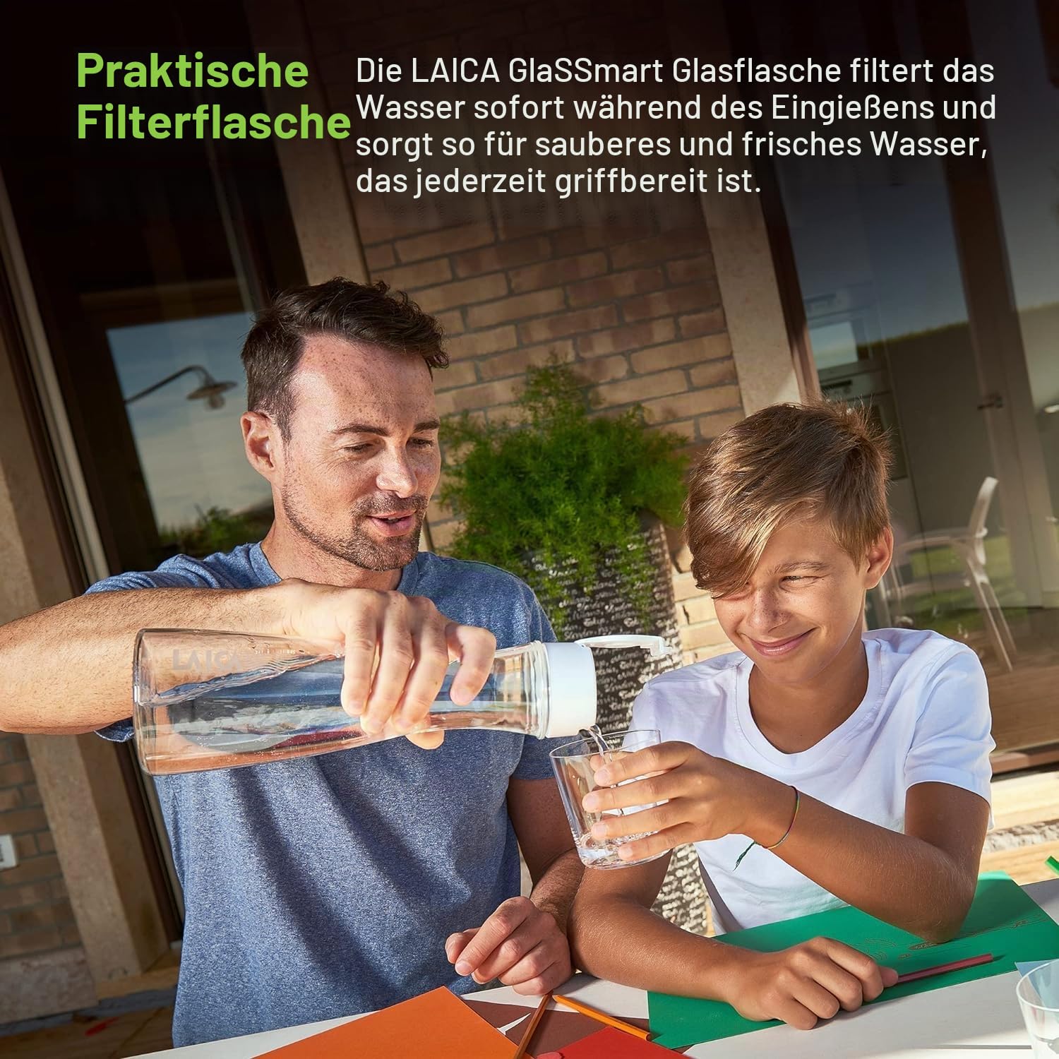 Laica Bk31A Glasfilterflasche Glassmart, 3 Fast Disk Filter inklusive, 360 Liter sofort gefiltertes Wasser, Weiß/Transparent, 13,8 x 13,8 x 38,8 cm; 1,06 kg