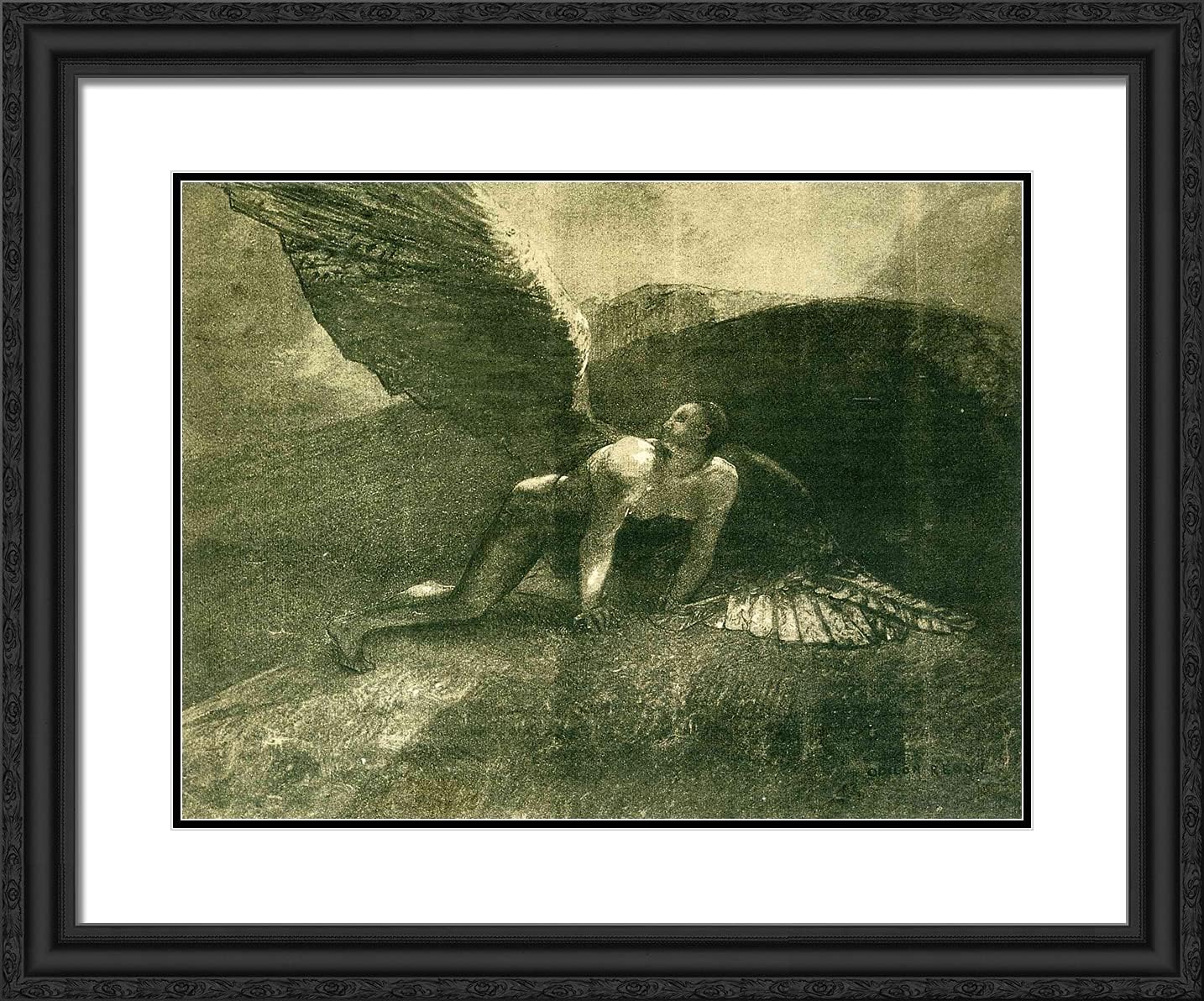 ArtDirect Redon, Odilon 24x20 Gold Ornate Framed Art Print with Double Matting Titled: The Fallen Angel lll