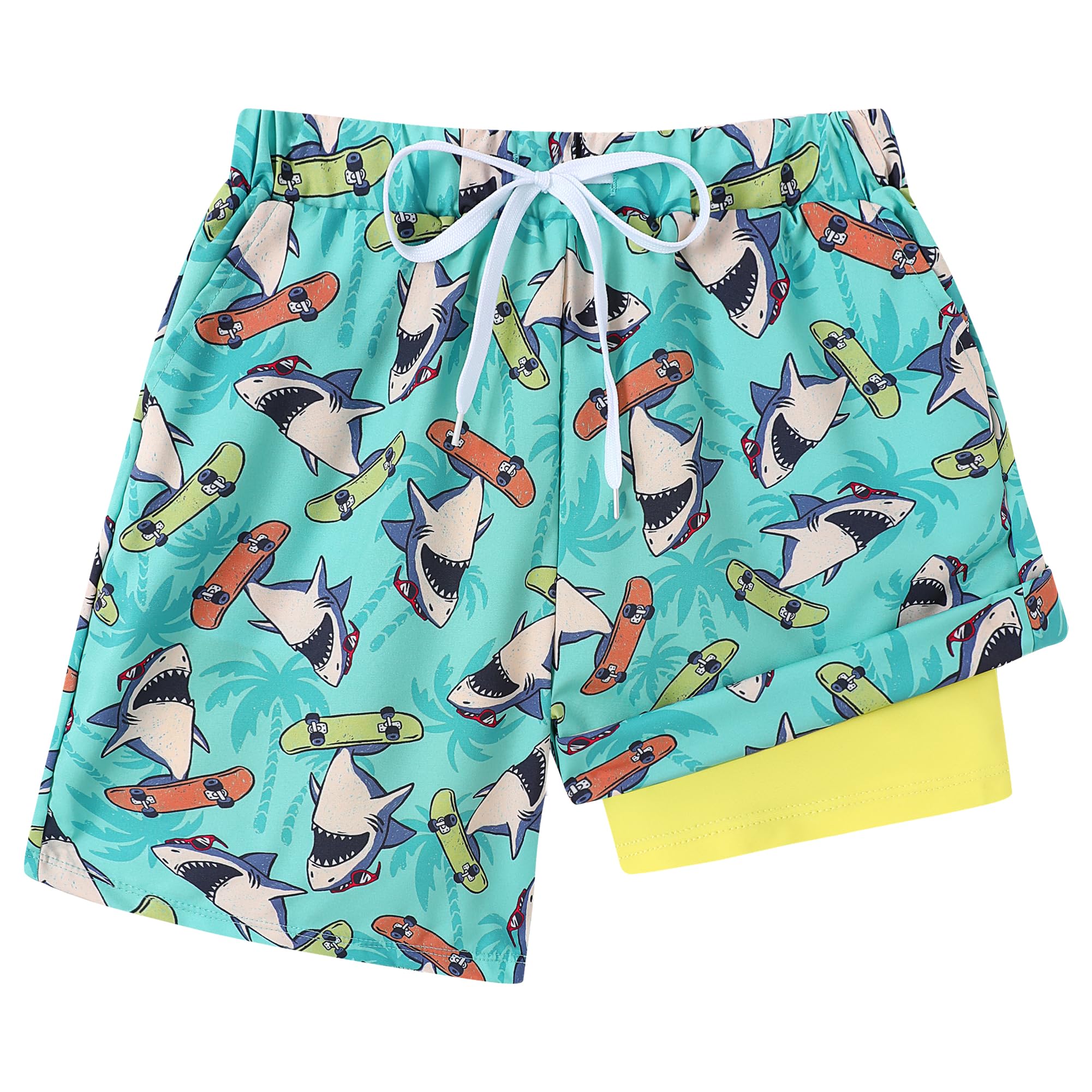 Ghteas Boys Swim Trunks with Compression Liner Boy Stretch Quick Dry Swim Shorts Kids UPF 50+ Beach Swimsuit 5-10 Years