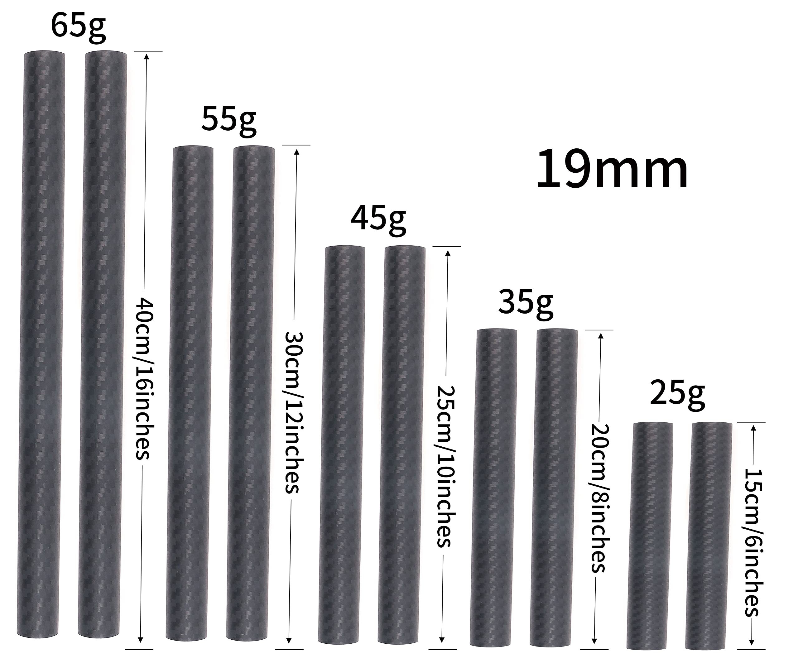 Fotga Kohlefaser 15mm 19mm Stangenrohr für 15mm 19mm Schienensystem Videofilmer DSLR Follow Focus Matte Box, kein Gewinde (Carbon Fiber 19mm Rod- 2X 16)