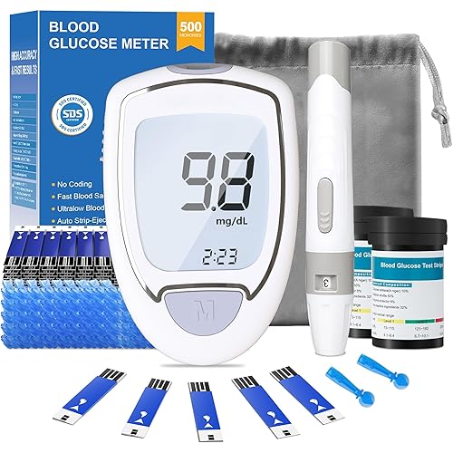 Blood Sugar Testing Kit, High Accuracy Glucose Monitor Kit with 100 Test Strips & 100 Lancets, Portable Blood Glucose Monitor with Lancing Devices, No Coding Diabetes Testing Kit