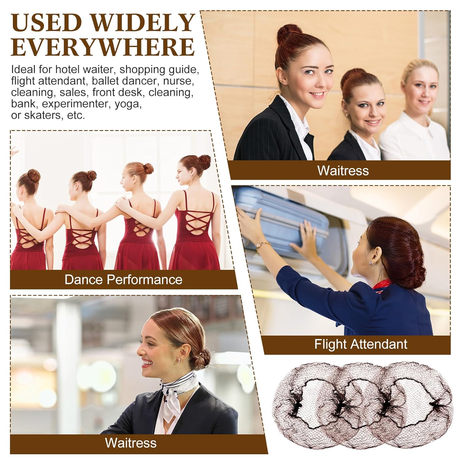 500 Pcs Hair Nets - Bulk Nylon Hair Nets for Women, 24 Inches, Elastic Edge Mesh, Invisible for Food Service, Ballet Dance, Kitchen(Brown)