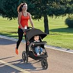 HONEY JOY Jogging Poussette, Pousset de course pliable avec/Canopée réglable & Siège inclinable, 2 Supports de coupe, plateau Snack, panier de rangement, pneus de vélo, poussette de baby-jogger pour les enfants (Noir)