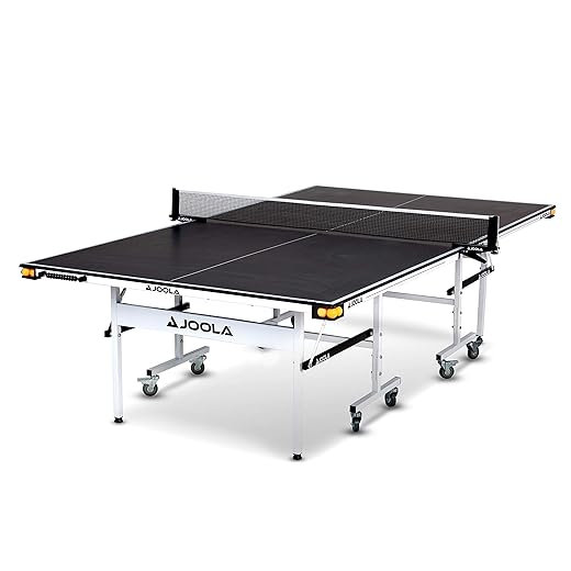 JOOLA Rally TL - Professional MDF Indoor Table Tennis Table w/ Quick Clamp Ping Pong Net & Post Set - 10 Minute Easy Assembly - Corner Ball Holders - USATT Approved - Ping Pong Table w/ Playback Mode, 15mm, Charcoal, Model:11131