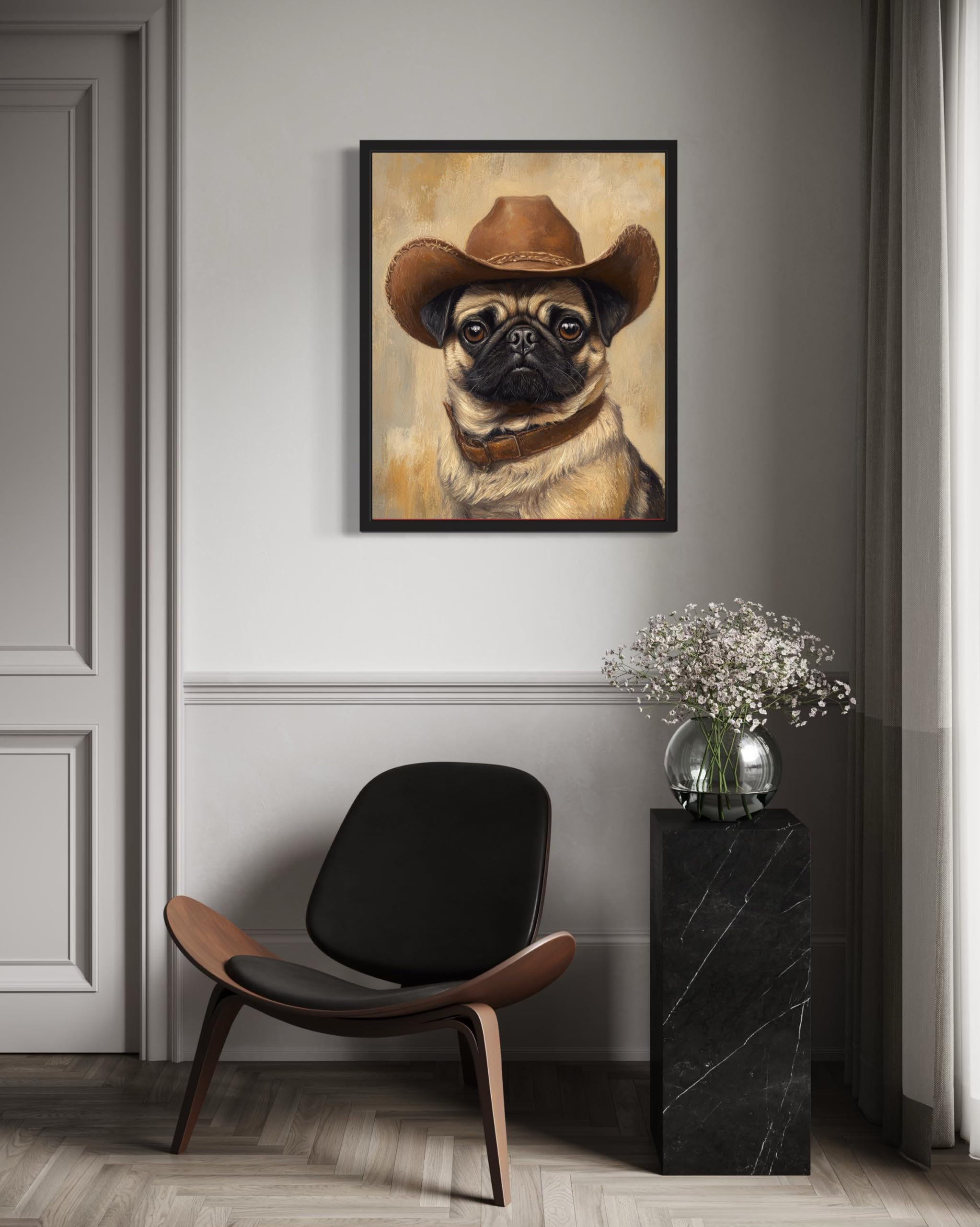 Western Dog Canvas Wall Art - 8x12 Inch Vintage Cowboy Dog Prints For Living Room & Bedroom