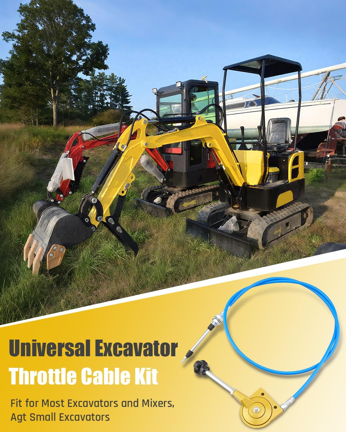 Universal Throttle Cable Kit for Excavators and Mixers Replacement Parts, 2m