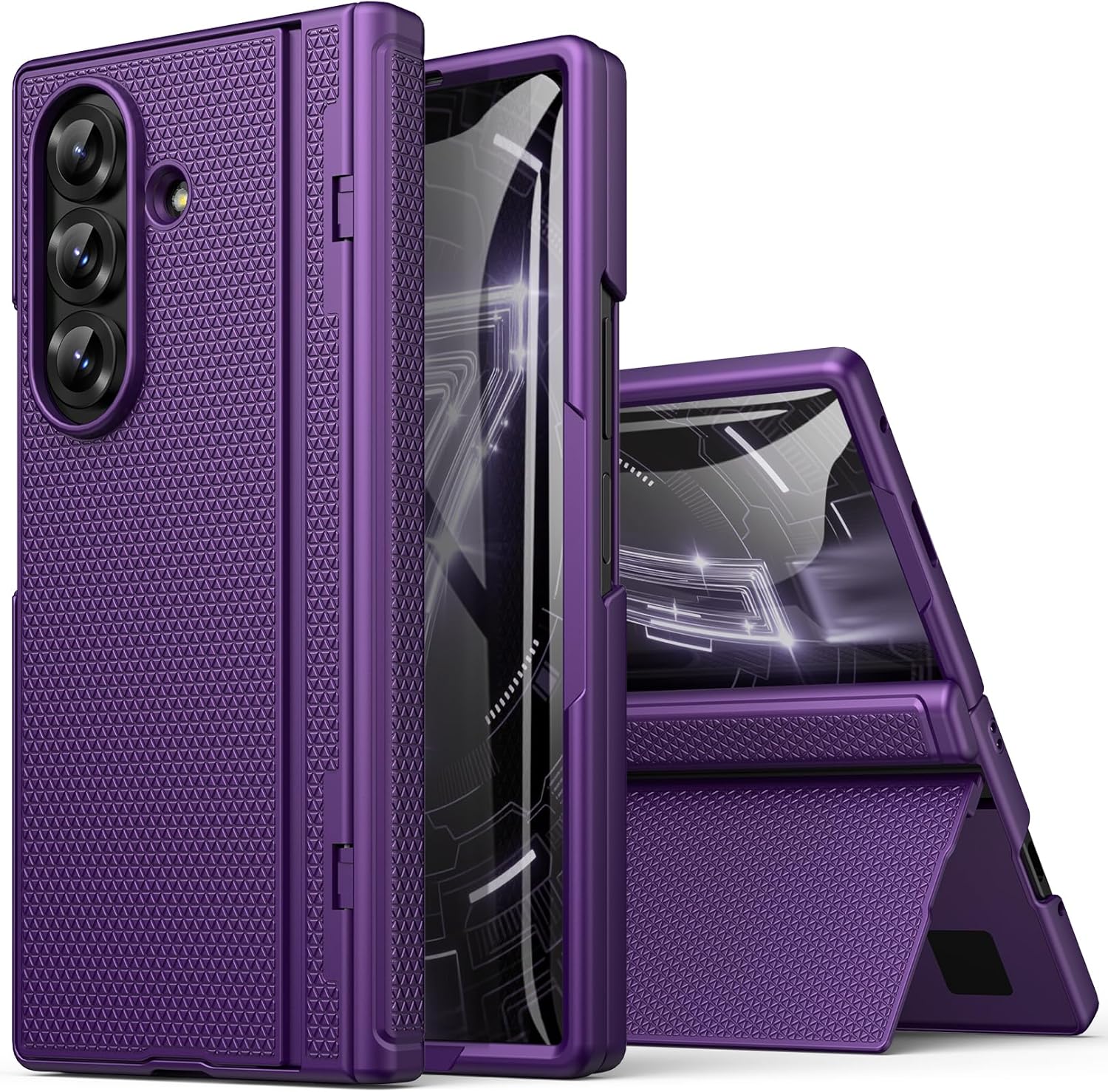for Samsung Galaxy Z Fold 7 Slim Case with Stand, Glass Screen Protector, Full Hinge Protection, Thin & Rugged, Shockproof Protective Phone Case Cover for Samsung Galaxy Z Fold7 2025, Purple